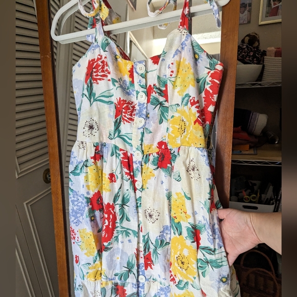 Urban Outfitters Shoulder Tie Floral Colorful Summer Midi Cottage Dress - Picture 3 of 16